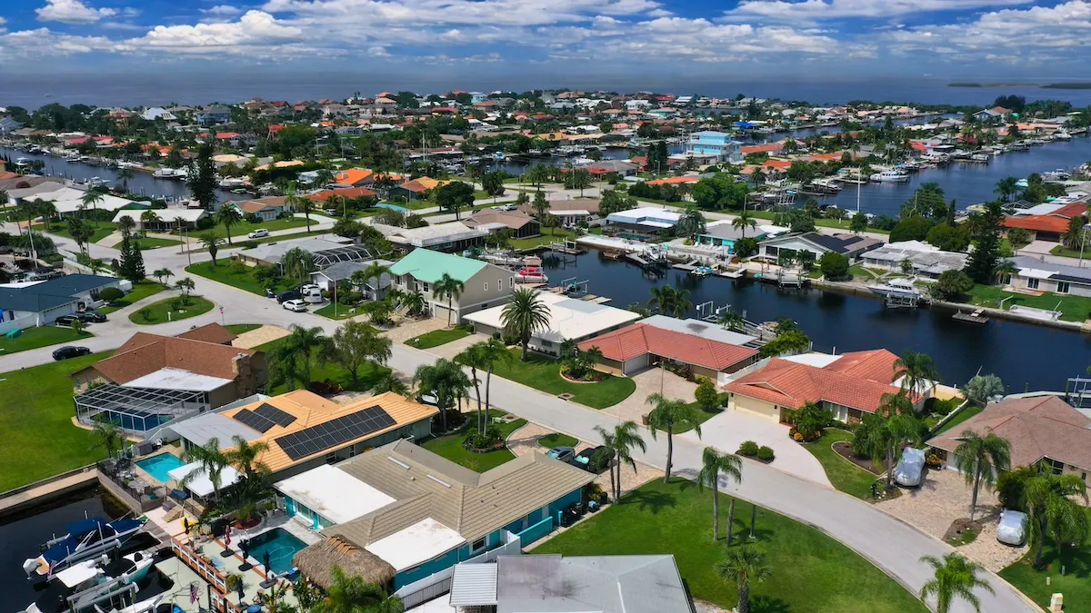 Aerial view of the Gulf Harbors waterfront community in New Port Richey, FL